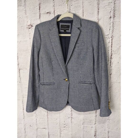 J.Crew Campbell Blue Houndstooth Wool Blazer sz‎ 4 Preppy w Gold tone Buttons - Picture 1 of 10